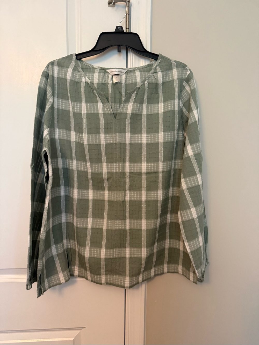 Christopher & Banks Green and White Plaid Long-Sleeve Tunic
